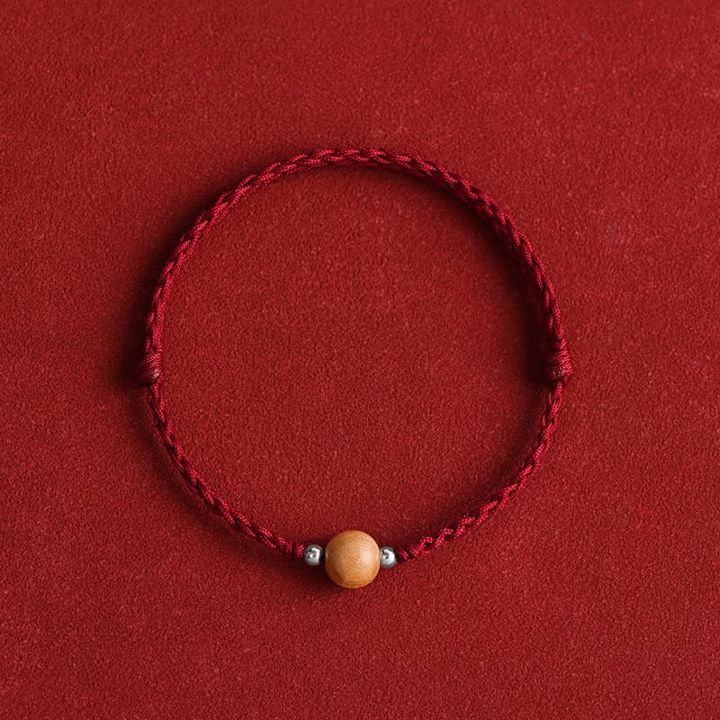 Wear FengShui Natural Peach Wood Bead Luck Braided Bracelet Anklet