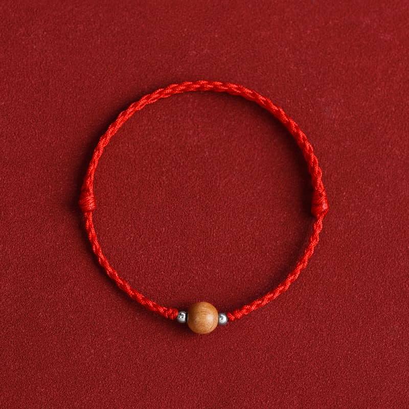 Wear FengShui Natural Peach Wood Bead Luck Braided Bracelet Anklet