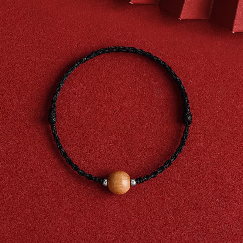 Wear FengShui Natural Peach Wood Bead Luck Braided Bracelet Anklet