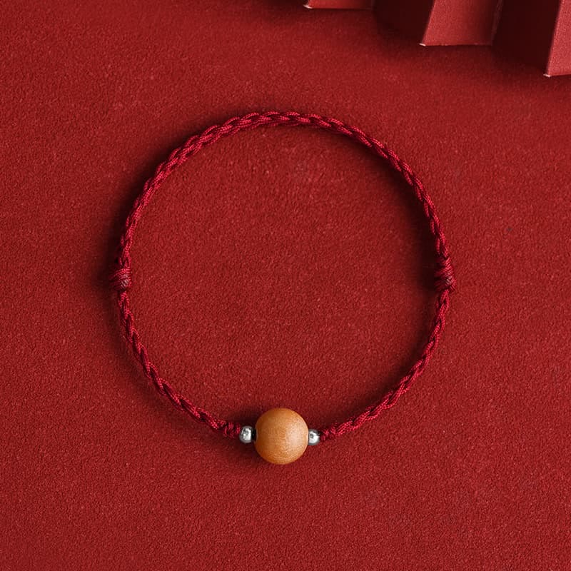 Wear FengShui Natural Peach Wood Bead Luck Braided Bracelet Anklet