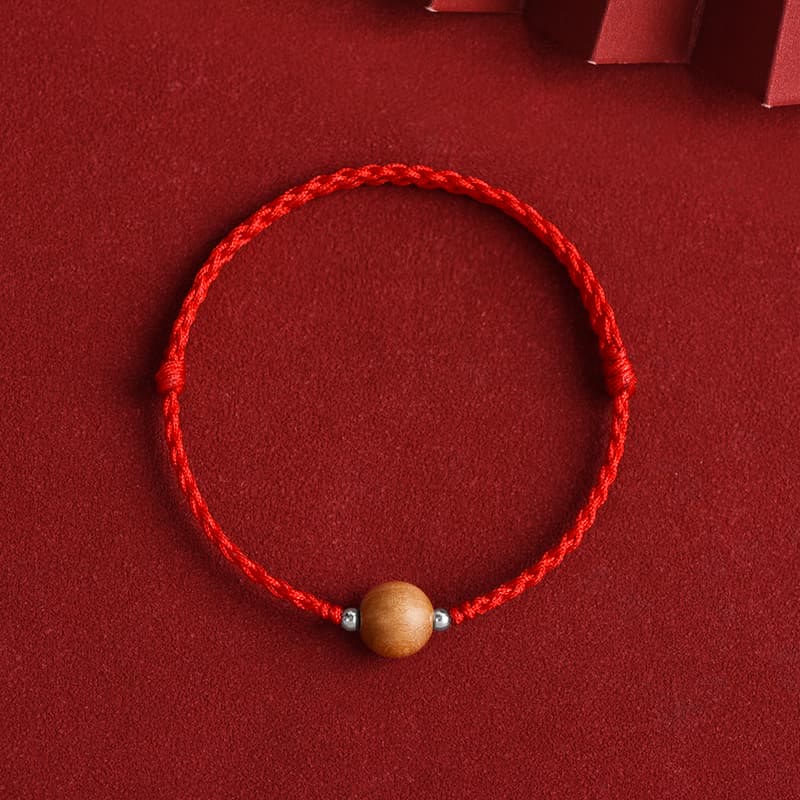 Wear FengShui Natural Peach Wood Bead Luck Braided Bracelet Anklet