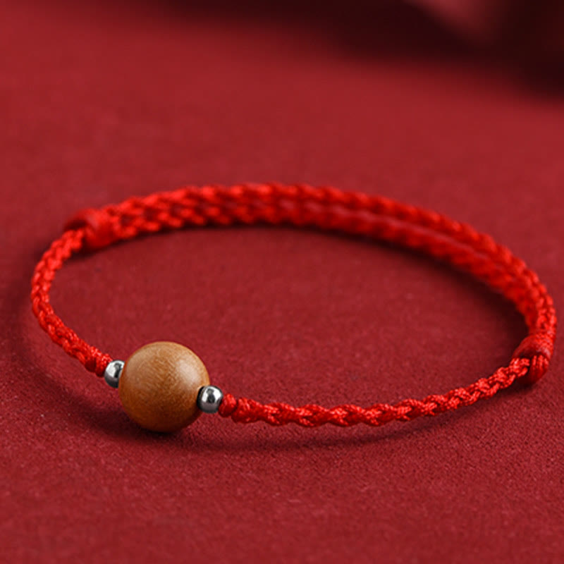 Wear FengShui Natural Peach Wood Bead Luck Braided Bracelet Anklet