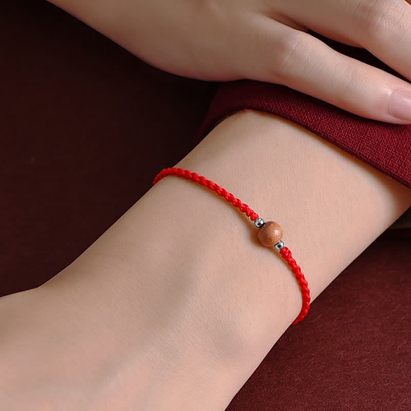 Wear FengShui Natural Peach Wood Bead Luck Braided Bracelet Anklet