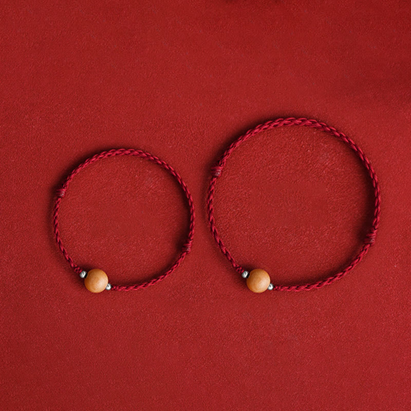 Wear FengShui Natural Peach Wood Bead Luck Braided Bracelet Anklet