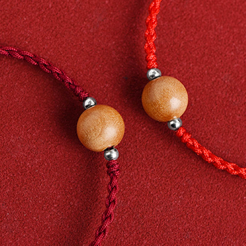 Wear FengShui Natural Peach Wood Bead Luck Braided Bracelet Anklet
