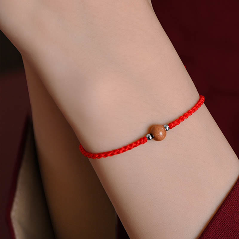 Wear FengShui Natural Peach Wood Bead Luck Braided Bracelet Anklet