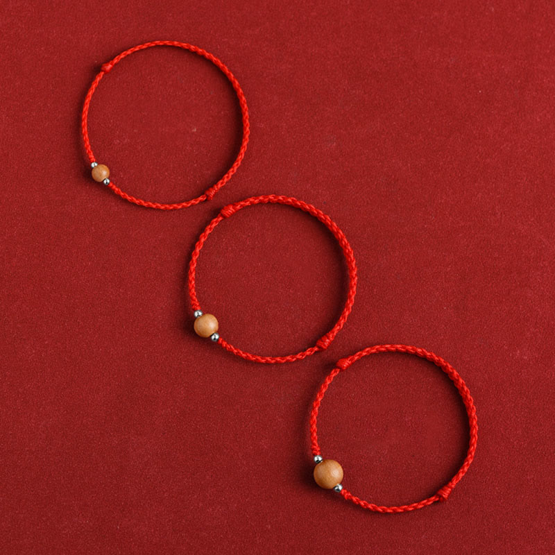 Wear FengShui Natural Peach Wood Bead Luck Braided Bracelet Anklet