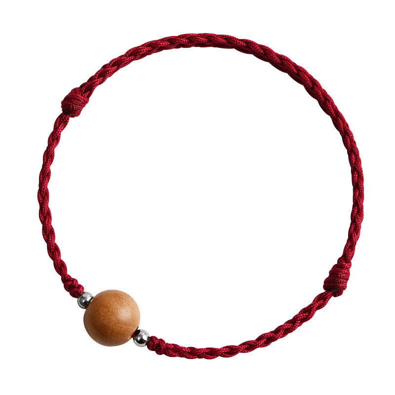 Wear FengShui Natural Peach Wood Bead Luck Braided Bracelet Anklet