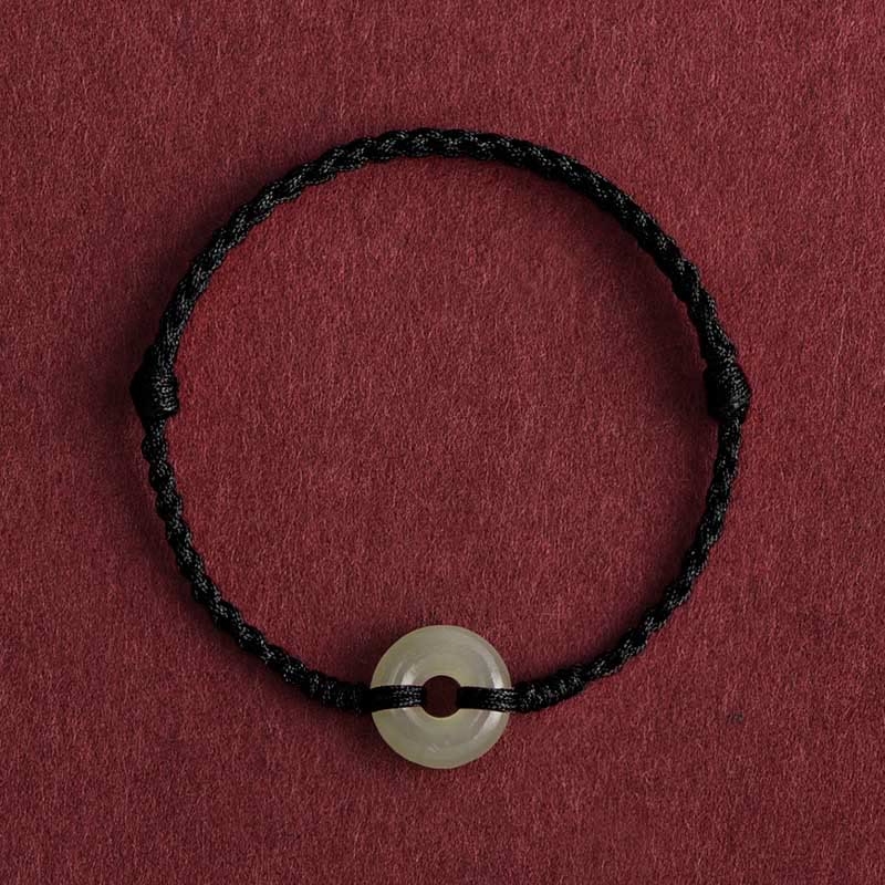 Wear FengShui Natural Hetian Jade Peace Buckle Protection Luck Braided Bracelet Anklet