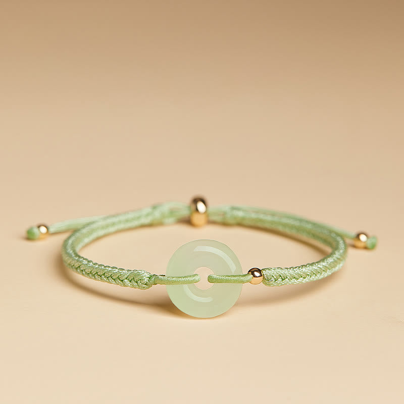 Wear FengShui Natural Hetian Jade Peace Buckle Fu Character Protection Luck Braided Bracelet