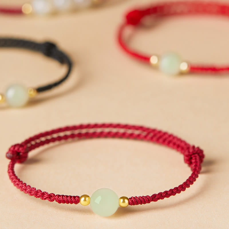 Wear FengShui Natural Hetian Jade Peace Buckle Fu Character Protection Luck Braided Bracelet