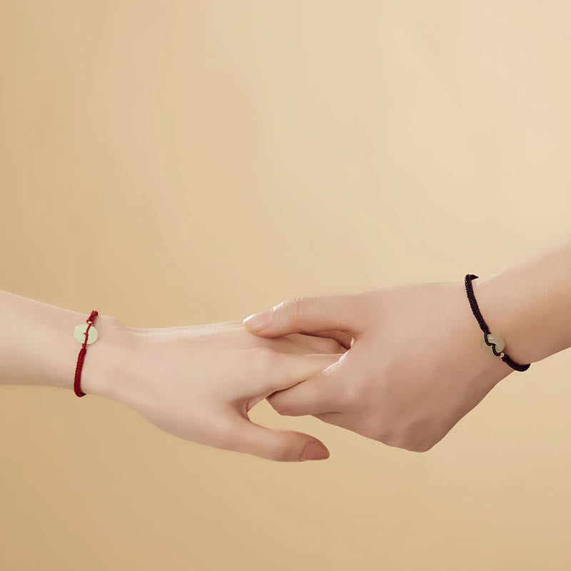 Wear FengShui Natural Hetian Jade Peace Buckle Fu Character Protection Luck Braided Bracelet