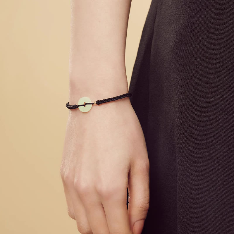Wear FengShui Natural Hetian Jade Peace Buckle Fu Character Protection Luck Braided Bracelet
