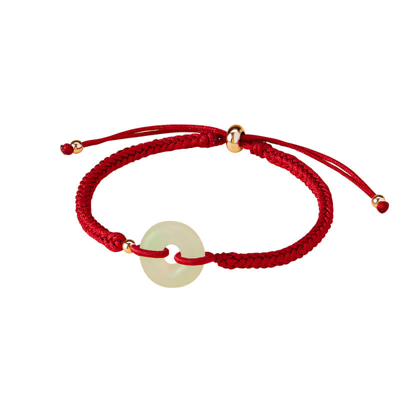 Wear FengShui Natural Hetian Jade Peace Buckle Fu Character Protection Luck Braided Bracelet