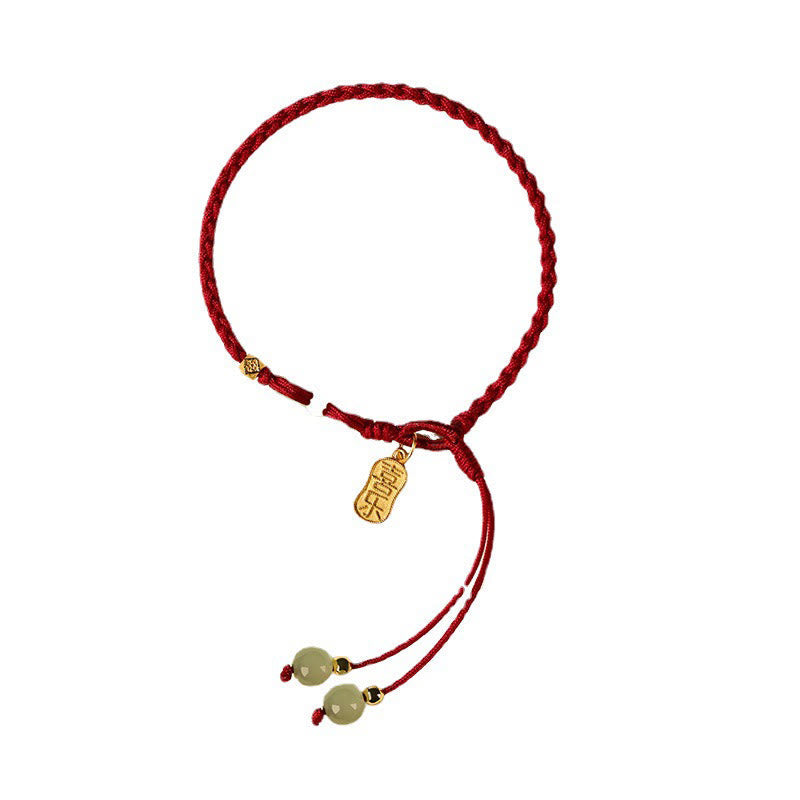 Wear FengShui Natural Hetian Jade Peace Buckle Red String Luck Braided Bracelet