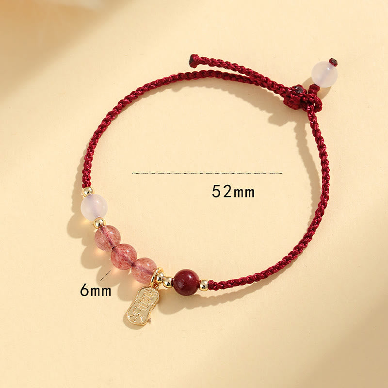 Wear FengShui Natural Strawberry Quartz Jade White Agate Red String Positive Bracelet