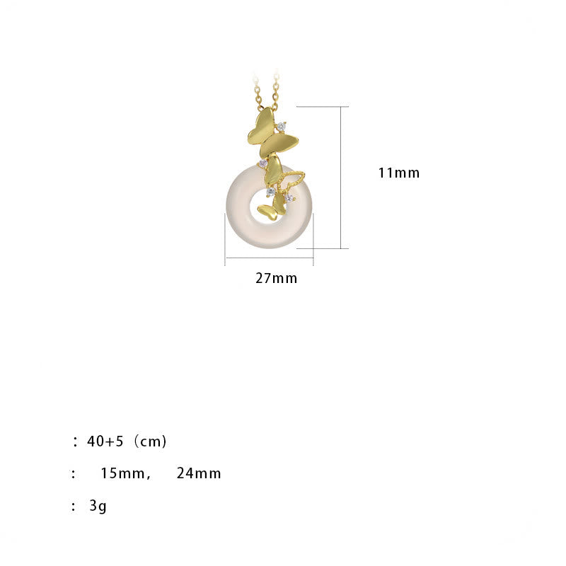 Wear FengShui 925 Sterling Silver Butterfly Chalcedony Peace Buckle Blessing Luck Necklace Pendant