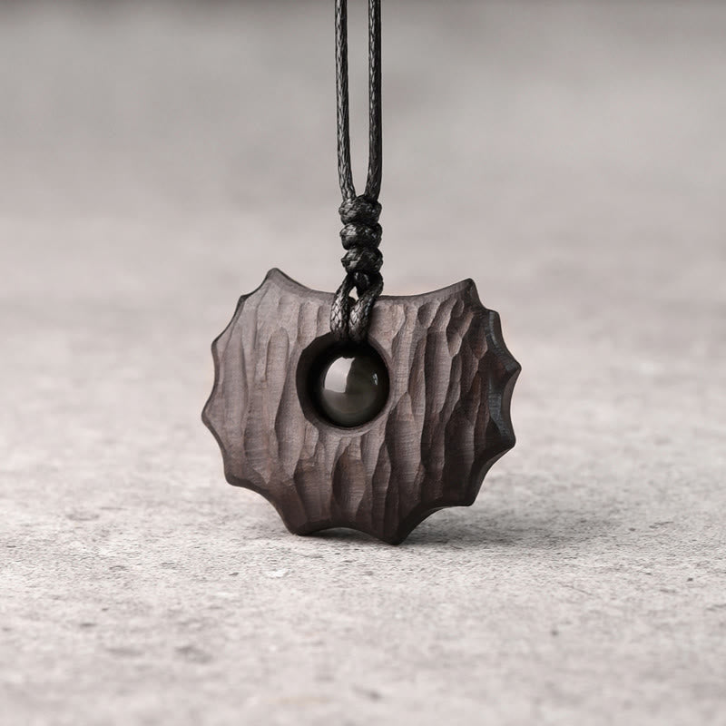 Wear FengShui Ebony Wood Obsidian Irregular Shape Peace Calm Necklace Pendant