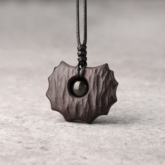 Wear FengShui Ebony Wood Obsidian Irregular Shape Peace Calm Necklace Pendant