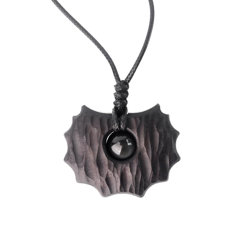 Wear FengShui Ebony Wood Obsidian Irregular Shape Peace Calm Necklace Pendant