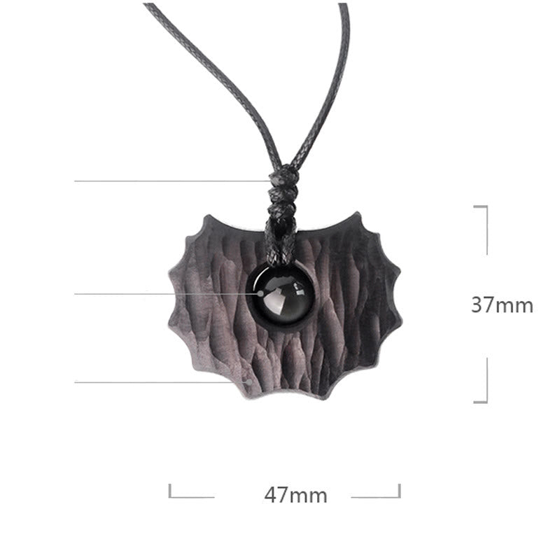 Wear FengShui Ebony Wood Obsidian Irregular Shape Peace Calm Necklace Pendant