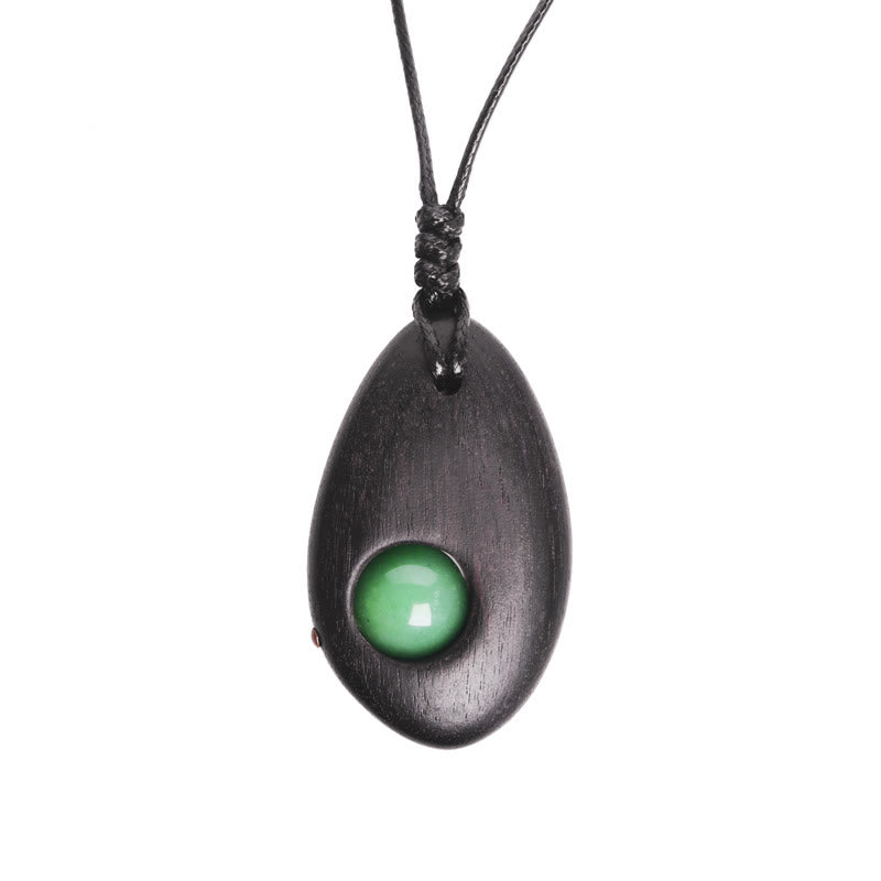 Wear FengShui Ebony Wood Green Aventurine Peace Calm Necklace Pendant