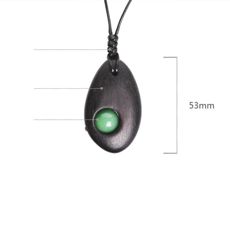 Wear FengShui Ebony Wood Green Aventurine Peace Calm Necklace Pendant