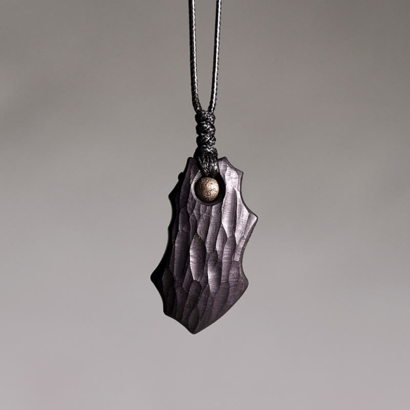 Wear FengShui Ebony Wood Irregular Shape Copper Bead Peace Calm Necklace Pendant
