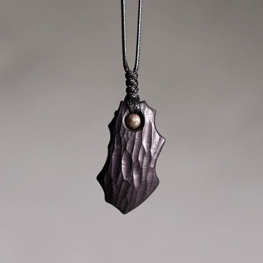 Wear FengShui Ebony Wood Irregular Shape Copper Bead Peace Calm Necklace Pendant