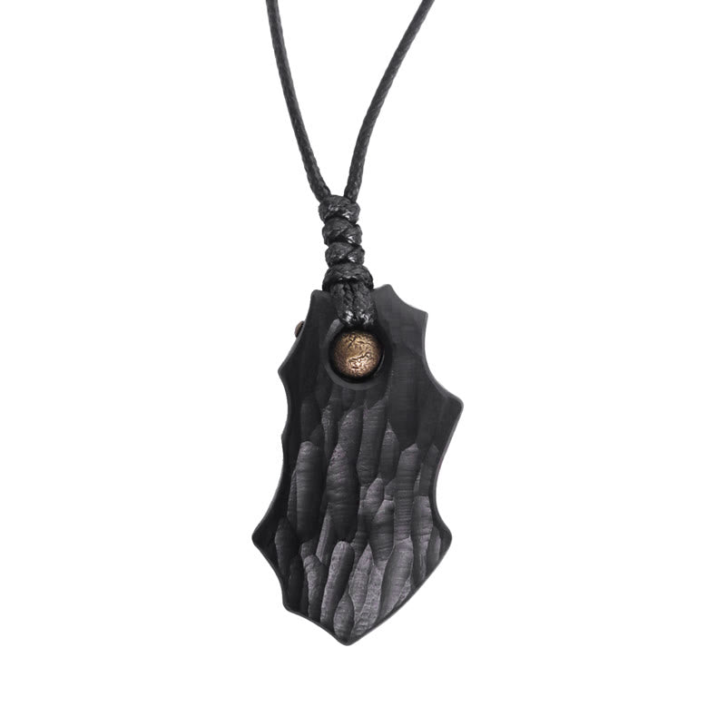 Wear FengShui Ebony Wood Irregular Shape Copper Bead Peace Calm Necklace Pendant