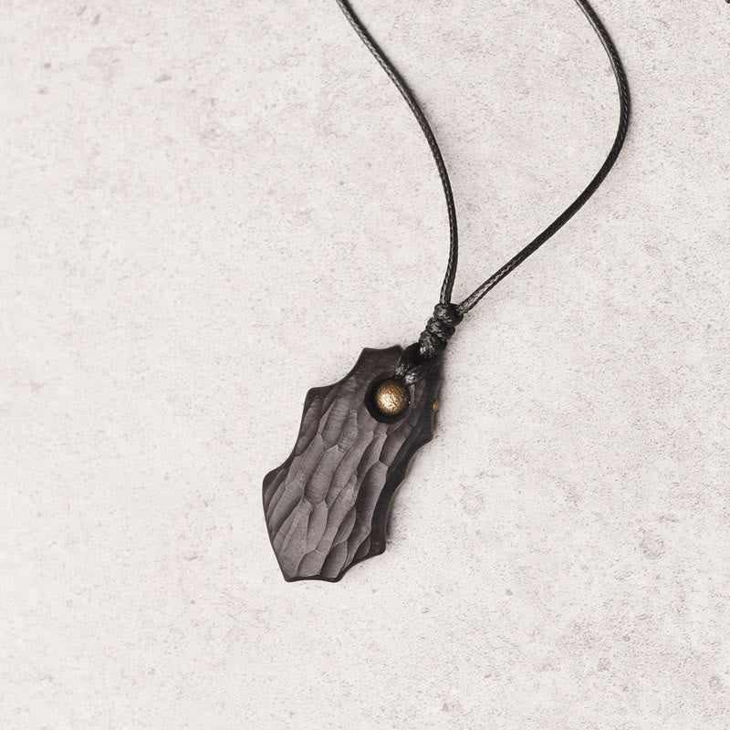 Wear FengShui Ebony Wood Irregular Shape Copper Bead Peace Calm Necklace Pendant