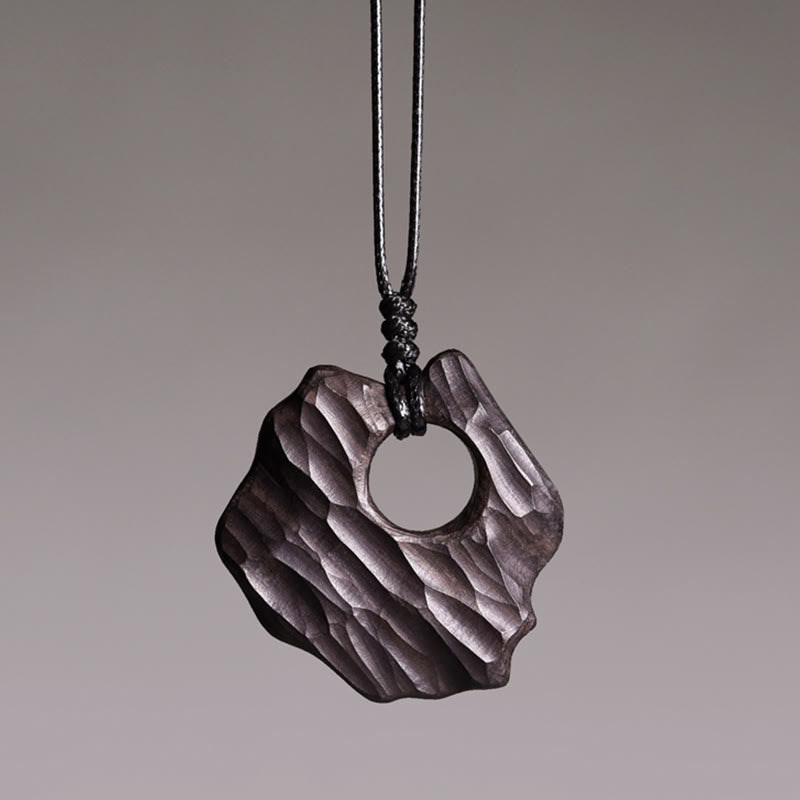 Wear FengShui Ebony Wood Hollow Irregular Shape Peace Balance Necklace Pendant