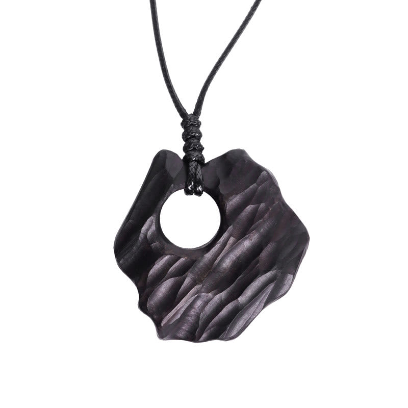 Wear FengShui Ebony Wood Hollow Irregular Shape Peace Balance Necklace Pendant