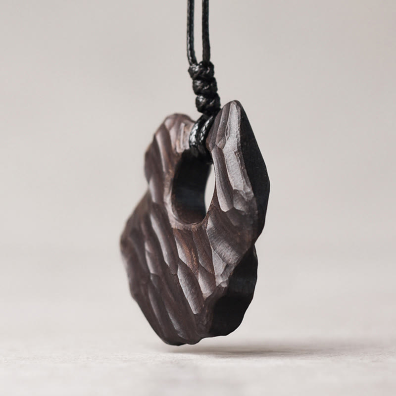 Wear FengShui Ebony Wood Hollow Irregular Shape Peace Balance Necklace Pendant