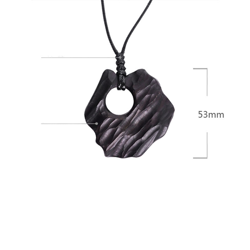 Wear FengShui Ebony Wood Hollow Irregular Shape Peace Balance Necklace Pendant