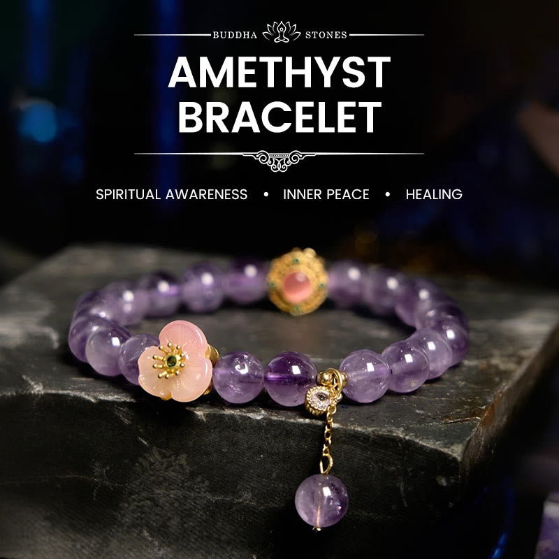 Wear FengShui Amethyst Peach Blossom Fortune Meditation Bracelet