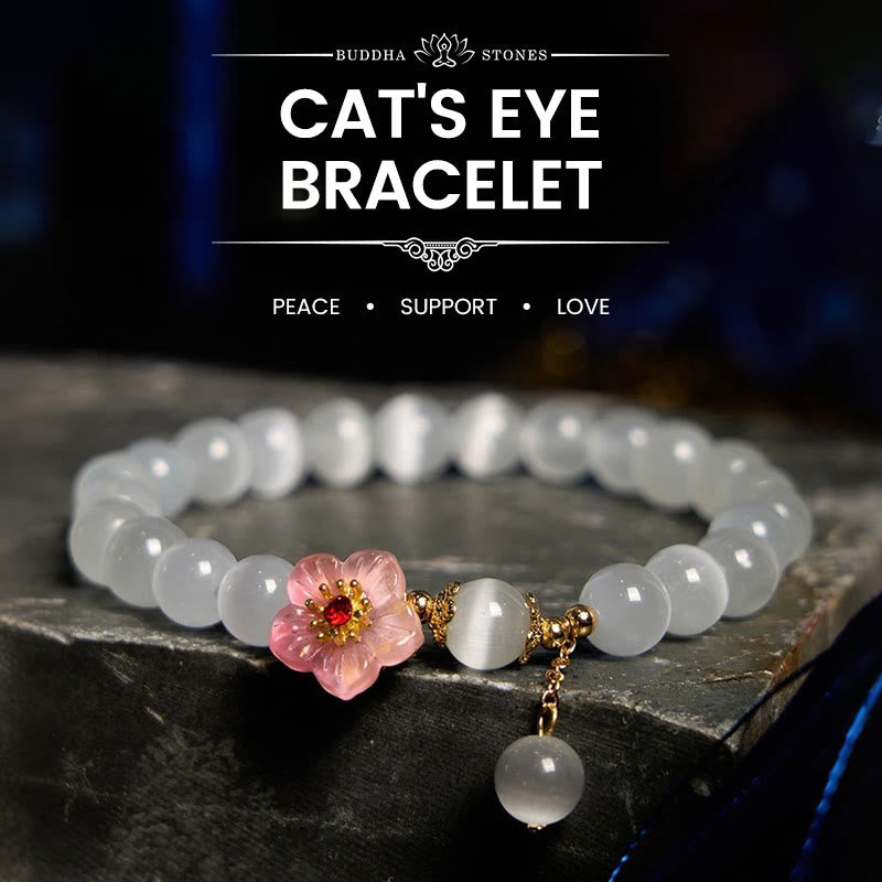 Wear FengShui Chrysoberyl Cat's Eye Pink Flowers Support Bracelet