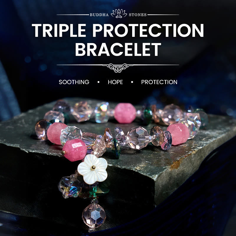 Wear FengShui Pink Crystal Green Crystal White Crystal Flower Warmth Bracelet