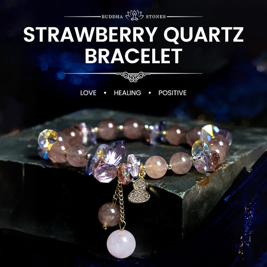 Wear FengShui Strawberry Quartz Crystal Gourd Positive Bracelet