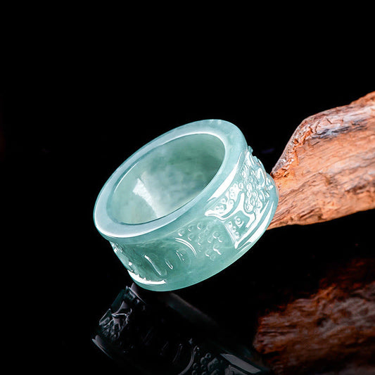 Wear FengShui Natural Jade Om Mani Padme Hum Carved Prosperity Ring