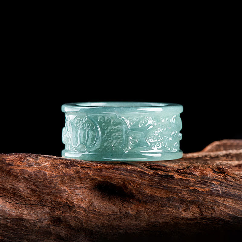 Wear FengShui Natural Jade Om Mani Padme Hum Carved Prosperity Ring
