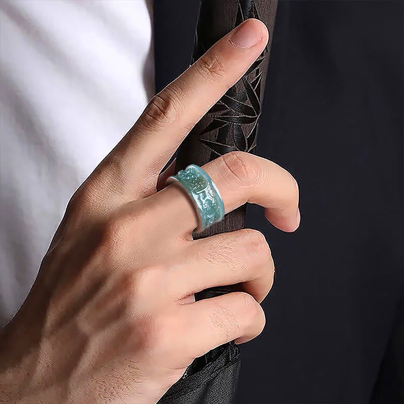 Wear FengShui Natural Jade Om Mani Padme Hum Carved Prosperity Ring