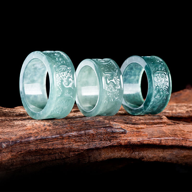 Wear FengShui Natural Jade Om Mani Padme Hum Carved Prosperity Ring