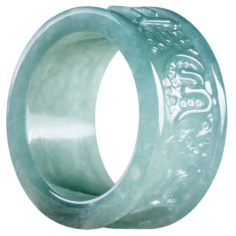 Wear FengShui Natural Jade Om Mani Padme Hum Carved Prosperity Ring