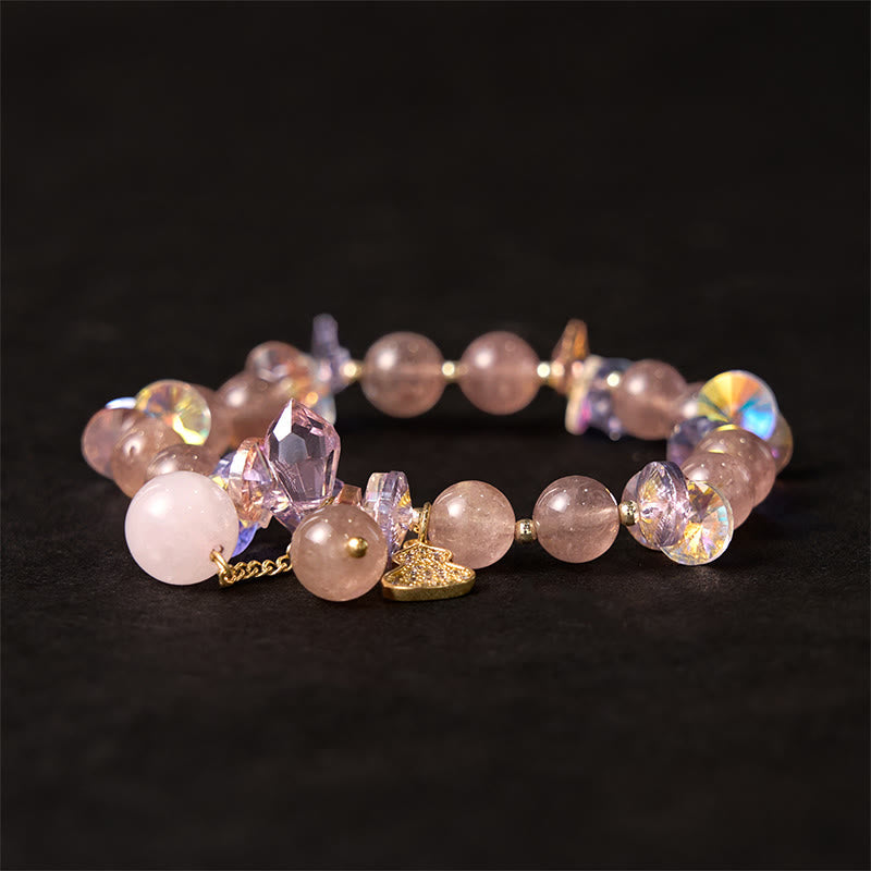 Wear FengShui Strawberry Quartz Crystal Gourd Positive Bracelet
