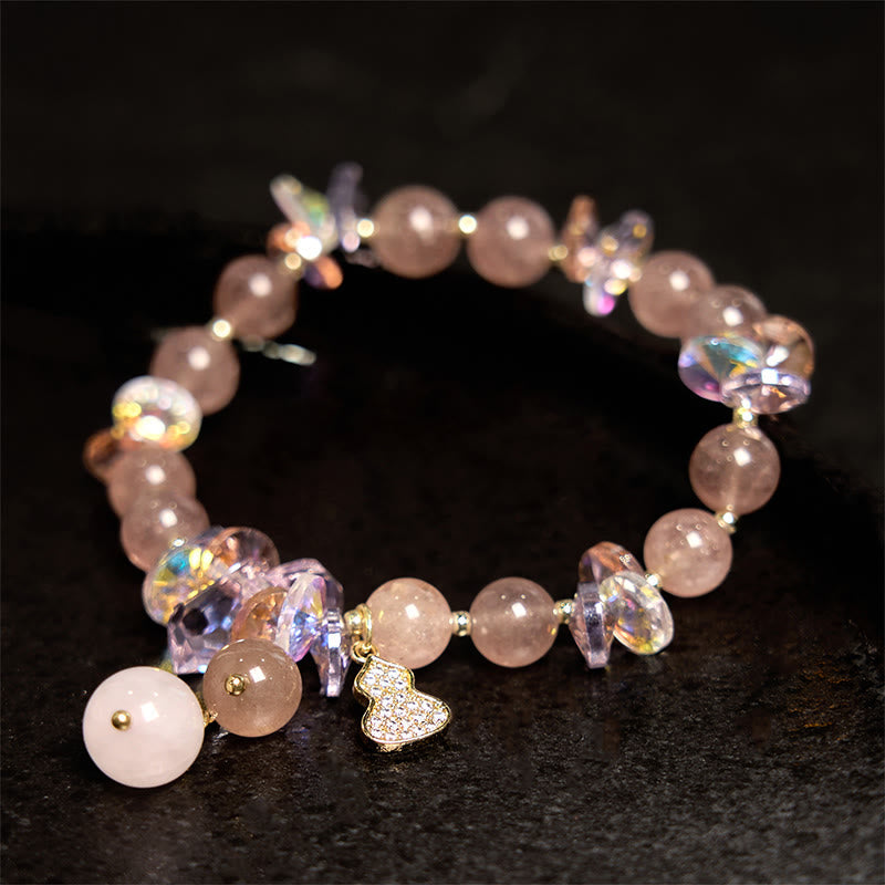 Wear FengShui Strawberry Quartz Crystal Gourd Positive Bracelet