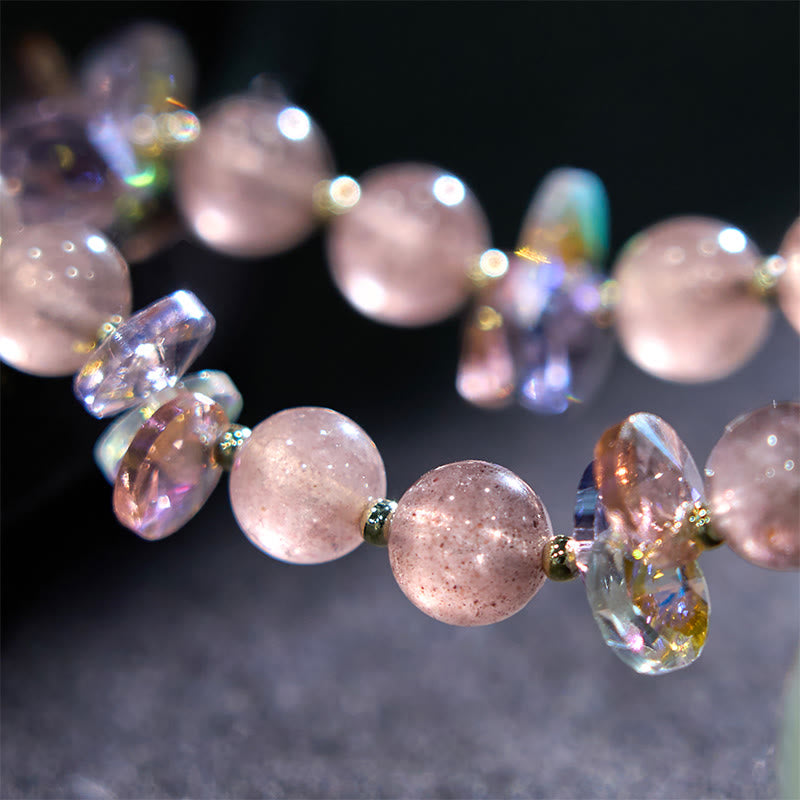 Wear FengShui Strawberry Quartz Crystal Gourd Positive Bracelet