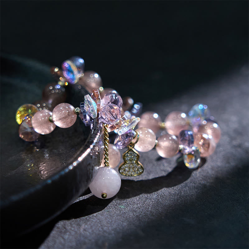 Wear FengShui Strawberry Quartz Crystal Gourd Positive Bracelet