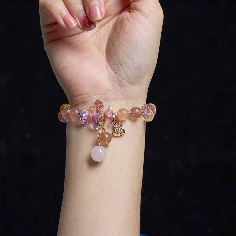 Wear FengShui Strawberry Quartz Crystal Gourd Positive Bracelet