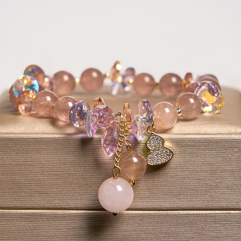Wear FengShui Strawberry Quartz Crystal Gourd Positive Bracelet